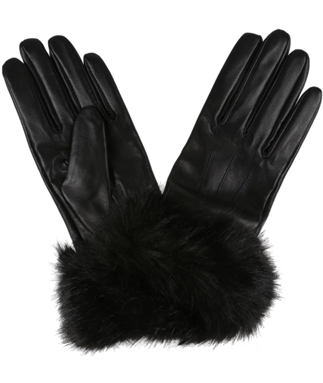 Barbour Fur Trim Leather Glove - Black