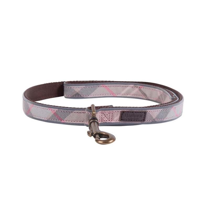 Barbour Reflective Tartan Dog Lead - Taupe/ Pink