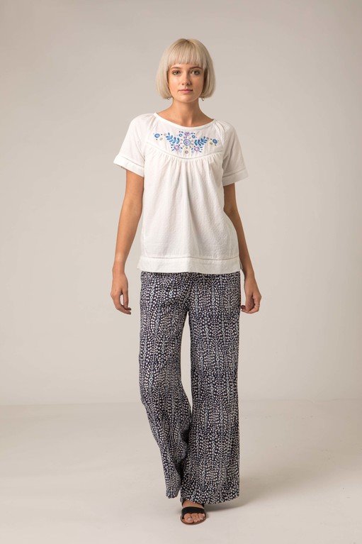 Mistral Flower Waves Palazzo Pants - Blue Multi