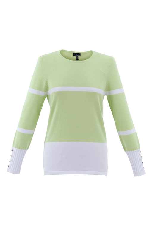 Marble Button Cuff Crew Neck - Lime