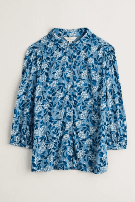Seasalt Embrace 3/4 Sleeve Jersey Shirt  - Floral Meadow Blue Fog 