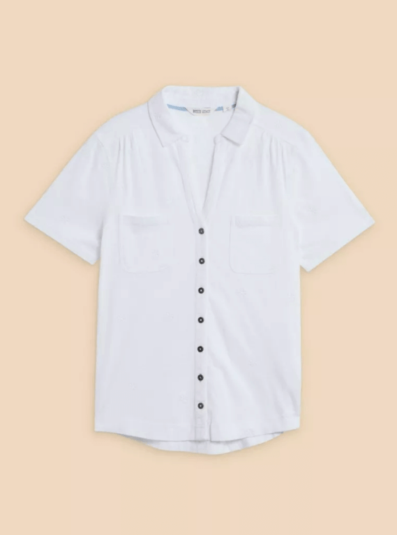 White Stuff Penny Pocket Embroidered Shirt  - Pale Ivory