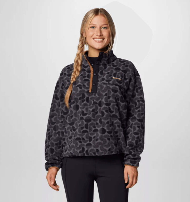 Columbia Women's Helvetia™ II Cropped Sherpa Half Snap Printed Fleece - Black Retroscape