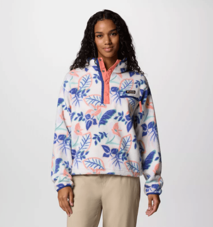 Columbia Women's Helvetia™ II Cropped Sherpa Half Snap Printed Fleece - Sea Salt, Pasteled Multi