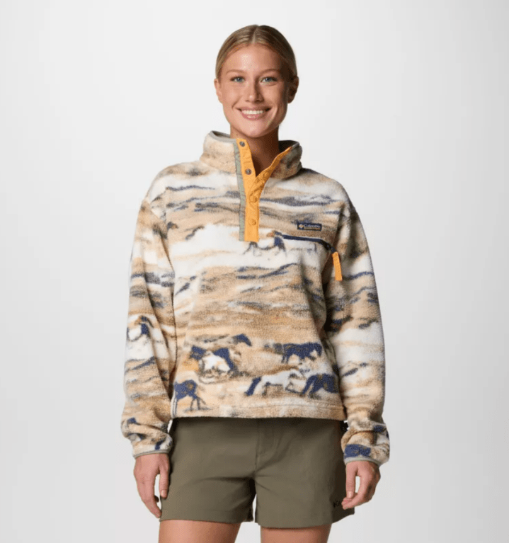 Columbia Women's Helvetia™ II Cropped Sherpa Half Snap Printed Fleece  - Lemon Wash, Roaming 