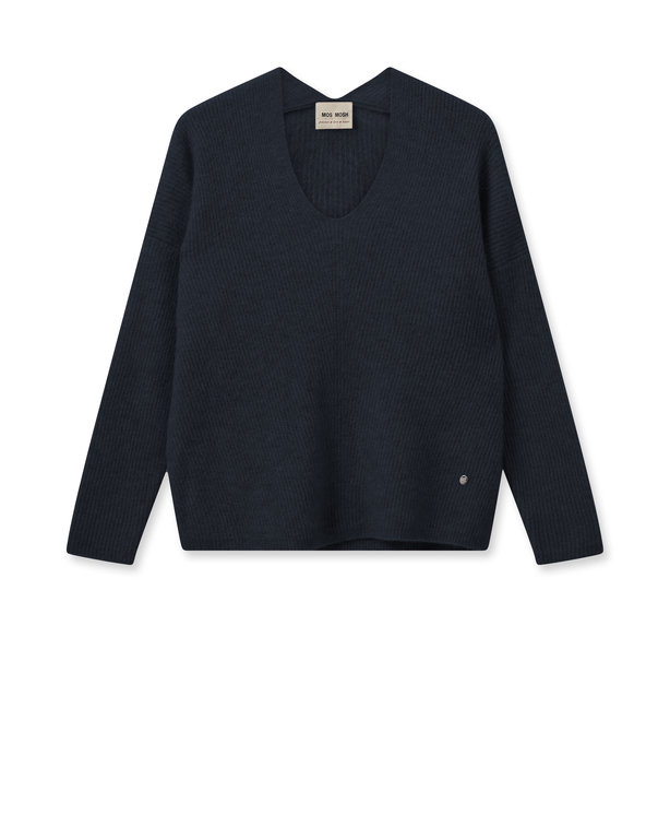 MOS MOSH Thora V-Neck Knit - Salute Navy