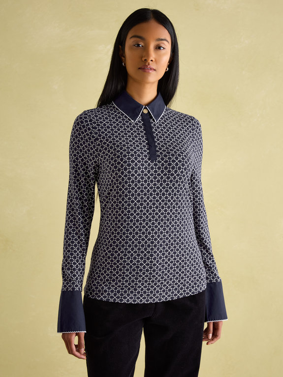 Joules Cordelia Navy Geo Long Sleeve Top  - Navy Geo 