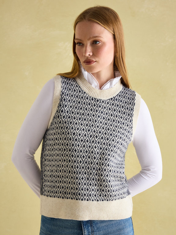 Joules Ingrid Patterned Knitted Vest - Cream Navy