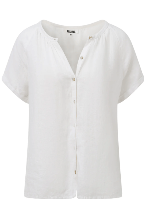 Mistral Button Through Linen Blouse - White