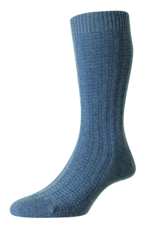 Pantherella Stanton Recycled Cashmere Mix Sock - Mid Denim