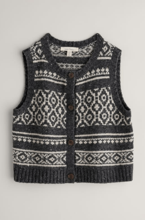 Seasalt Castwork Fair Isle Merino-Blend Vest - Shingle Bar Onyx Aran