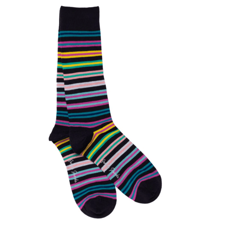 Swole Panda Women's Bamboo Socks - Navy Multi Stripe