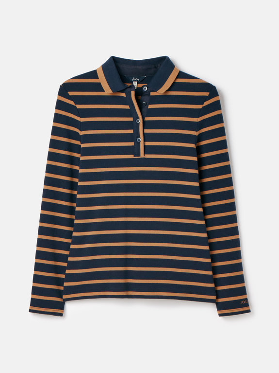 Joules Fairfield Long Sleeve Ribbed Polo Shirt - Navy and Tan 