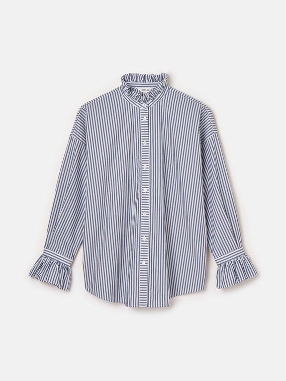 Joules Mae Frill Shirt  - Navy Stripe