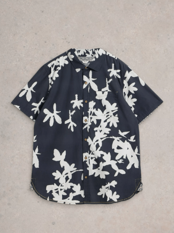 White Stuff Men's Blossom SS Printed Shirt  - Navy Print