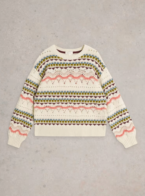 White Stuff Piper Pointelle Jumper  - White Multi