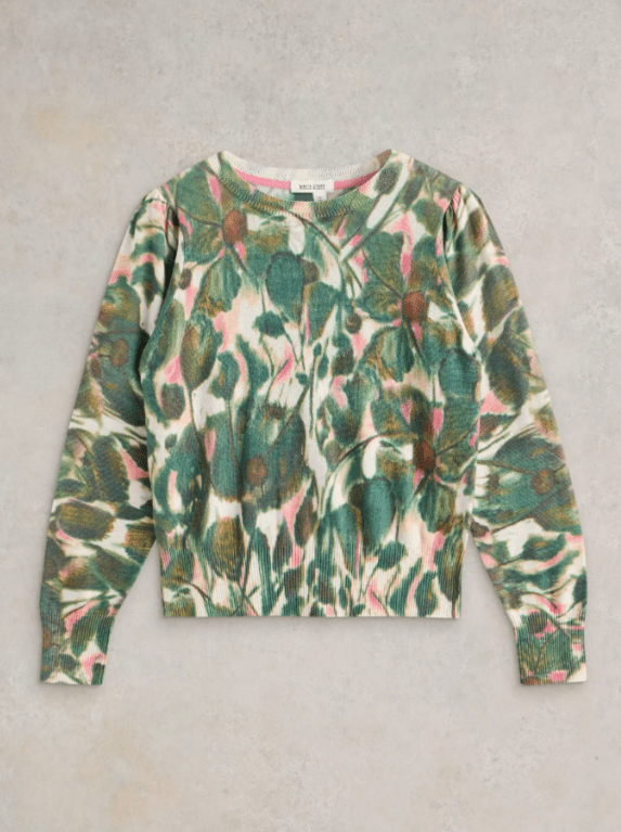 White Stuff Rosie Jumper  - Green Print 