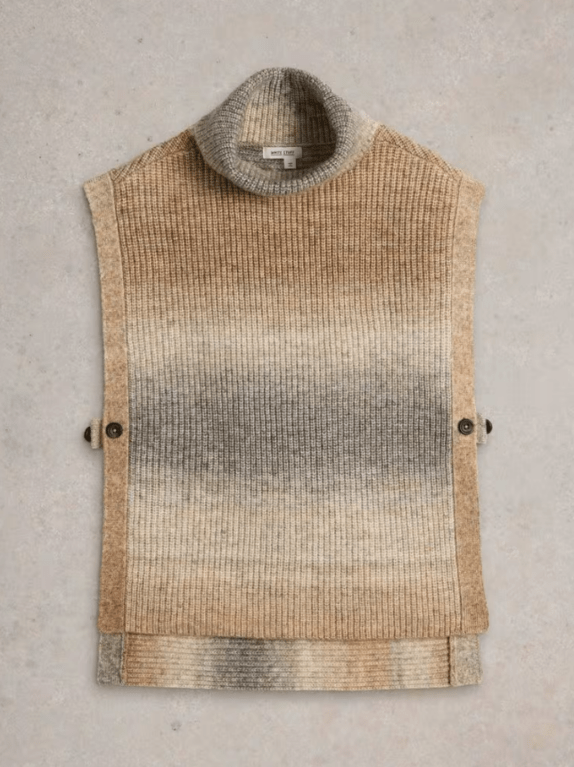 White Stuff Spacedye Knitted Poncho - Natural Multi 