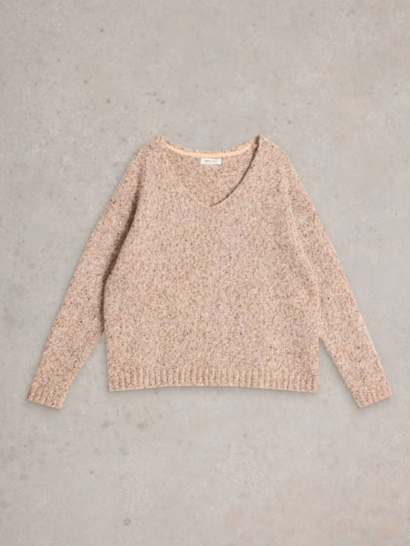 White Stuff Textured V Neck Jumper  - Natural Multi 