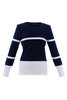 Marble Button Cuff Crew Neck - Navy Thumbnail