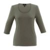 Marble Fitted Round Neck Top With 3/4 Sleeves - Khaki Thumbnail